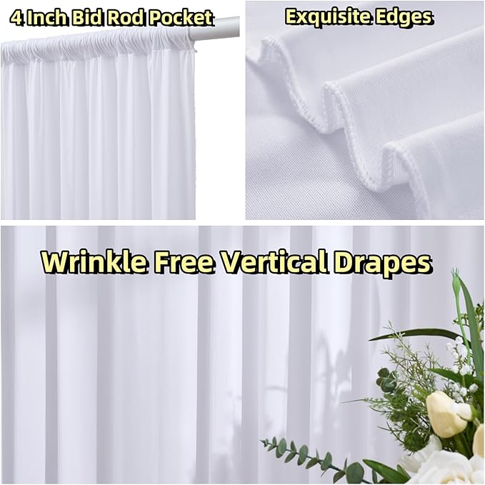 40 ft x 8 ft White Backdrop Curtain Drapes for Wedding Parties, 8 Panels 5 ft x 8 ft Wrinkle Free Polyester Photo Backdrop Drapes for Birthday Party Baby Shower Backdrop Stand