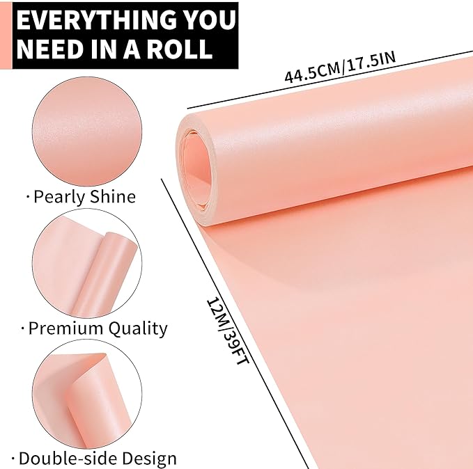 Matte Wrapping Paper Roll - Solid Color Pearly 17.3Inches X 39.4Feet Pink Shimmer Gift Wrapping Paper Roll Elegant Lustre Paper for Wedding,Valentine's Day,Birthday, Christmas,Baby Shower PAP11PK