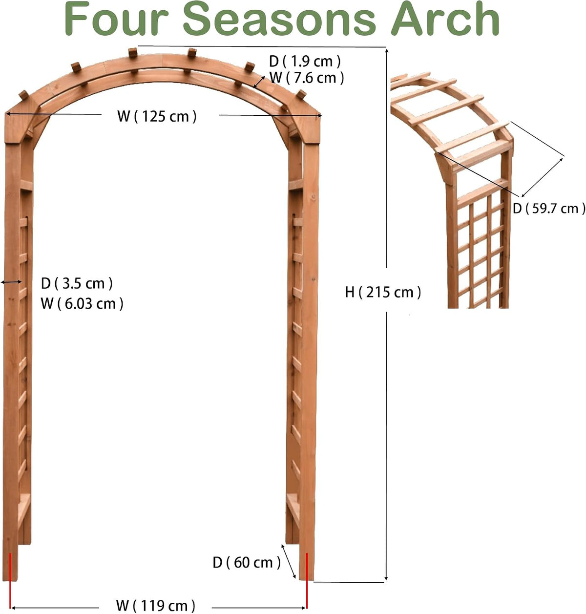 Solid Fir Wood Garden Arch Trellis for Climbing Plants Outdoor