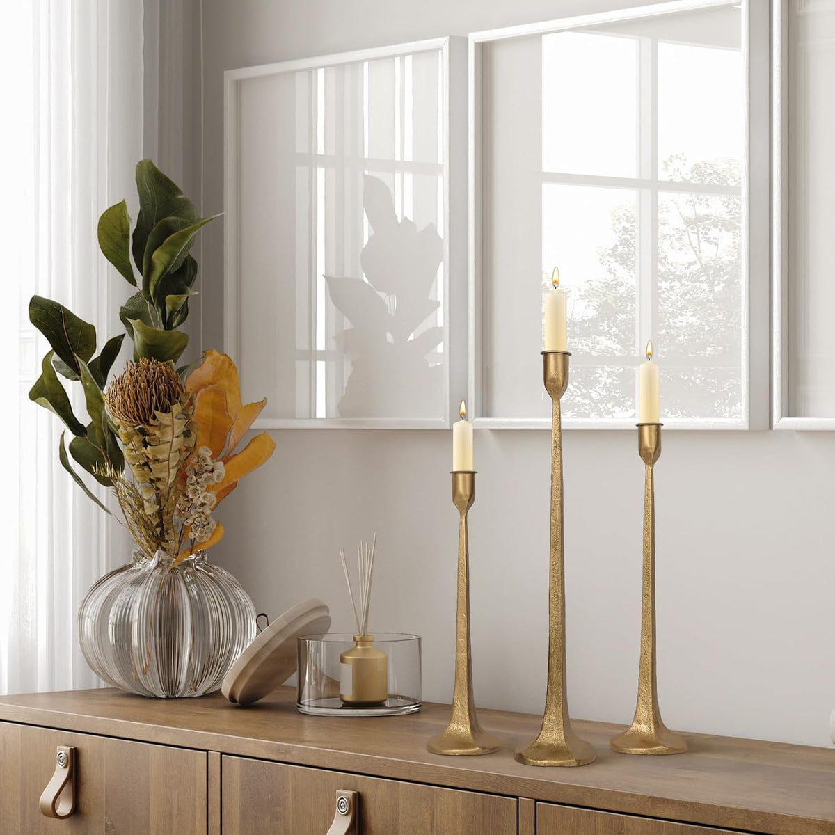 Iron Taper Candle Holder Set of 3 - Decorative Tall Candle Stand