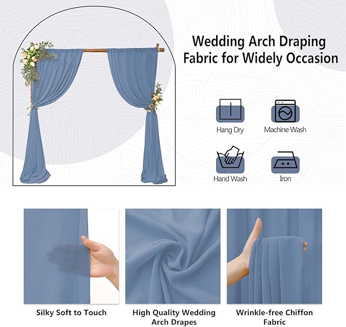 4 Panels Wedding Arch Draping Fabric 28" x 20Ft Wedding Arch Drapes Chiffon Fabric Drape Sheer Backdrop Curtain for Nuptials Party Ceremony Birthday Arbor Drapery Reception Ceiling Decor(Dusty Blue)
