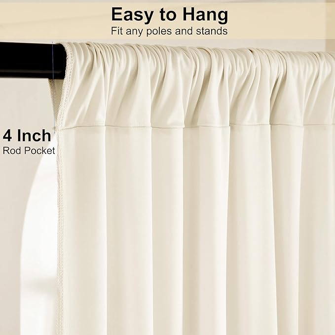 20ft x 15ft Ivory Wrinkle Free Backdrop Curtains for Parties,Silky Polyester Fabric Wedding Ceiling Drapes, 4 Panels 15ft Photo Back Drop Drapes for Baby Shower Photography Stage Background Cloth