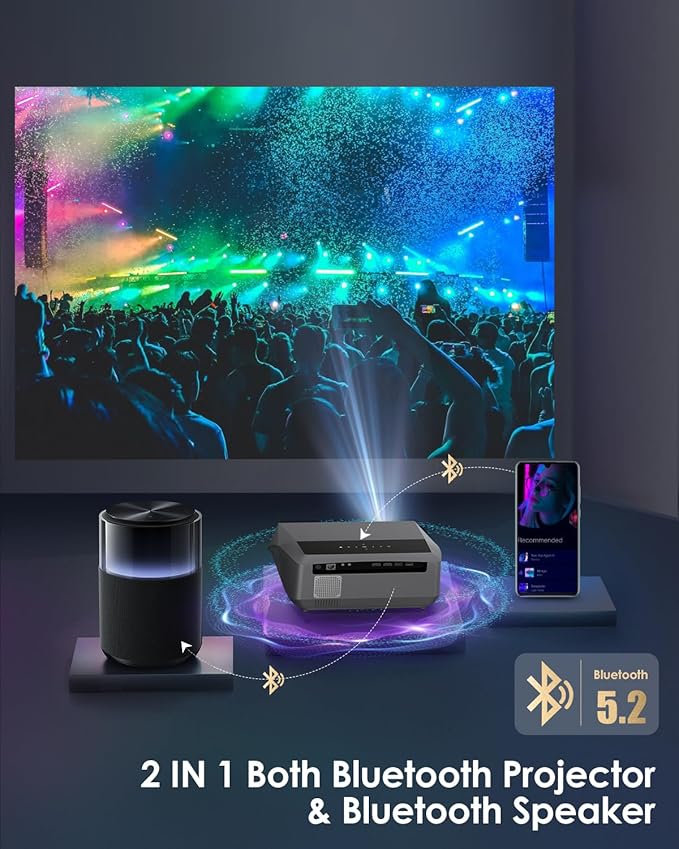 Smart 4K Projector Movie Gaming Karaoke TV, 2300 ANSI High Brightness Ultra HD Proyector Indoor Daylight, NFC, Auto Focus, WiFi 6, Bluetooth, DSP Audio, HDMI, Outdoor Home Theater/Bright Room, 2025