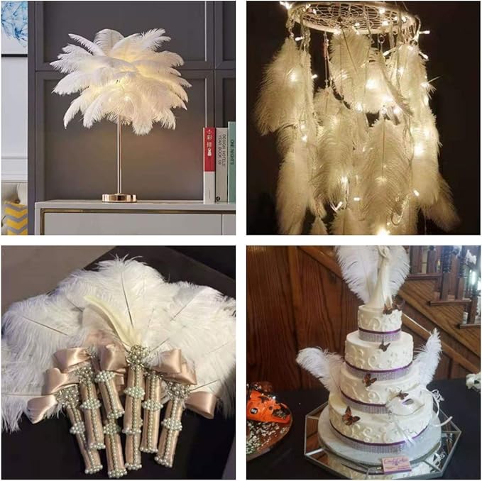 12pcs Natural White Ostrich Feathers 12-14inch (30-35cm) for Wedding Party Centerpieces，Flower Arrangement and Home Decoration.