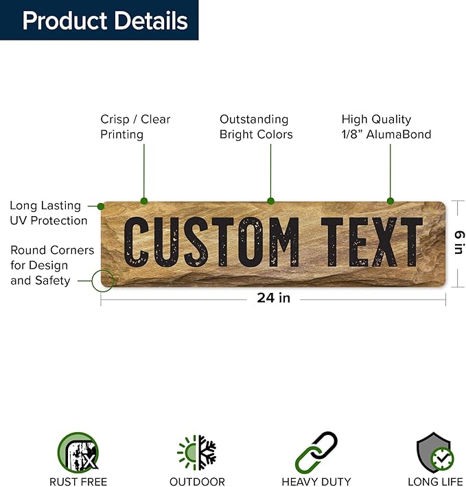 Custom Sign, Custom Street Sign, 11 Font Colors, 13 Font Styles, 4 Hole Options, 22 Sizes, 6x24 Inches, Rust Free DiBound, Fade Resistant, Made in USA by My Sign Center (Stone)