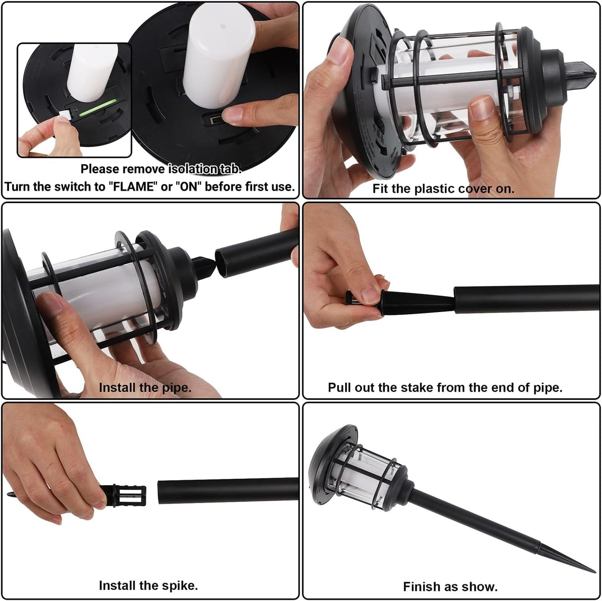 Dynaming 6 Pack Solar Flame Torch Lights Outdoor, Halloween Dual Use Flickeri...
