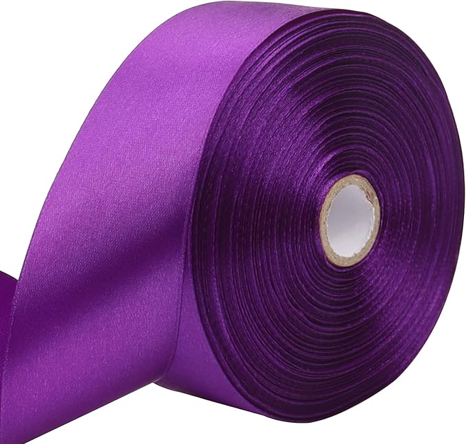 Purple Solid Satin Ribbon 1-1/2 Inch 50 Yards Solid Polyester Fabric Ribbon for Gift Wrapping Wedding Christmas Baby Shower Birthday Party Decoration Handmade Immortal Flower Craft