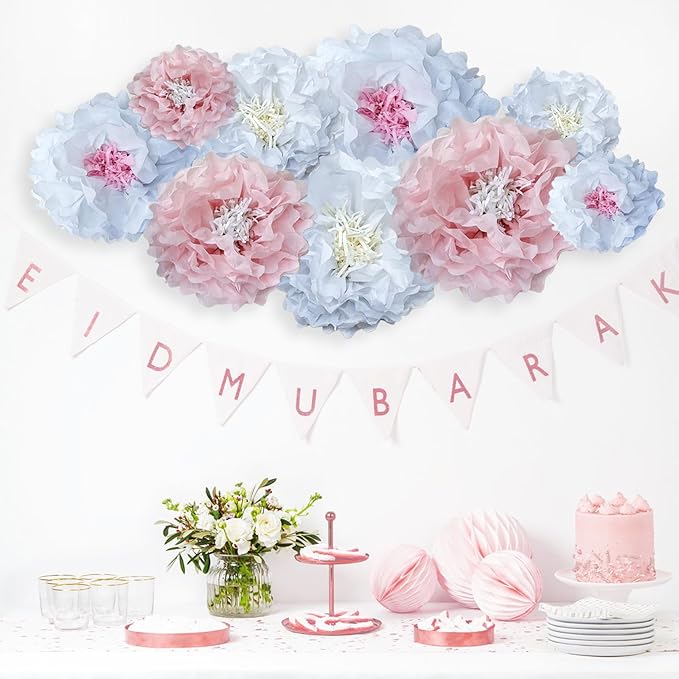Pink Paper Flowers Decoration-Blush Pink Cream Colorful Paper Pom Poms Wall Decor for Baby Showers, Weddings, Graduations, Tea Parties, Engagement