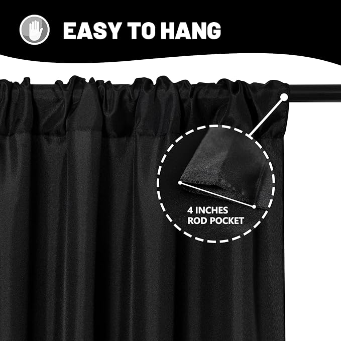 Black Backdrop Curtain for Party, Halloween Backdrop Rod Pocket Photo Drapes Panels Fabric Curtain Backdrop Black Birthday Party Decor for Boys Teens Men,5ft x 7ft, 2 Panels