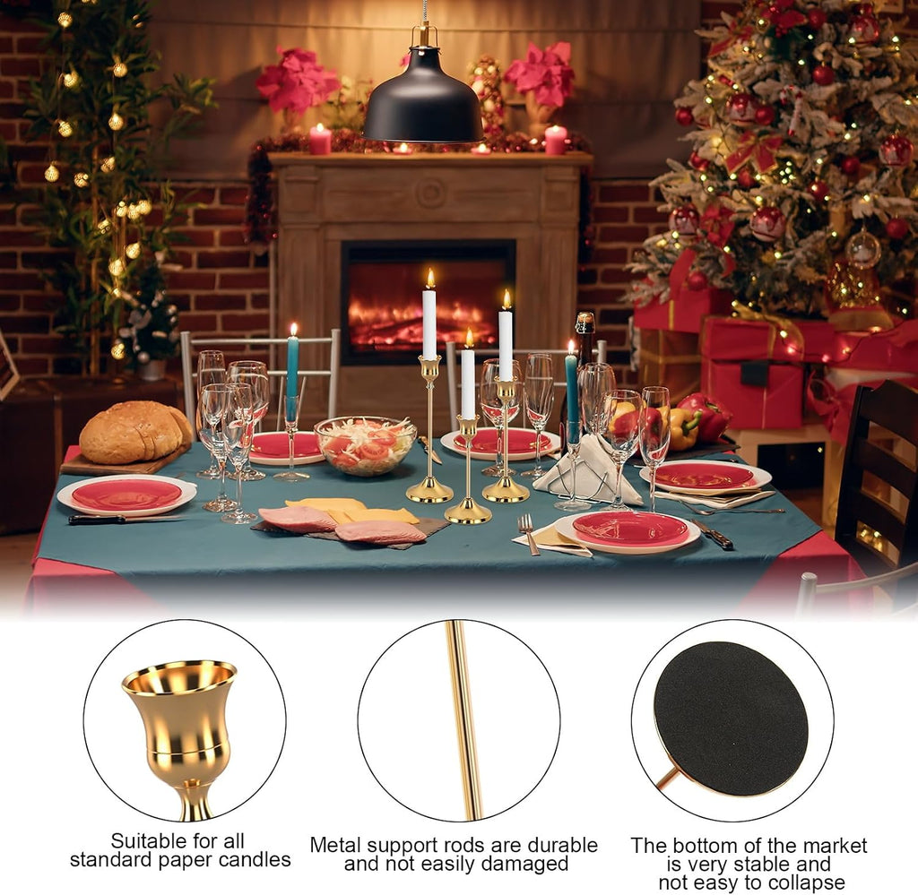 6pcs Gold Candle Holders, Candlestick Holders Taper Candle Holders for Pillar Candles Sticks Holder Decor Halloween Christmas Decorations Candle Candelabros para Centros de Mesa