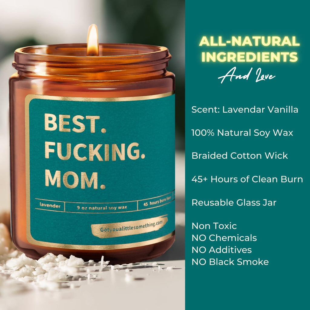 Best Mom Ever Funny Lavender Vanilla Scented Candle, 100% Soy Wax, Long Burning - Mom Birthday Gifts from Daughter Son Kids - Funny Birthday Present Idea for Women, Cool Gag Gift Idea for Mothers
