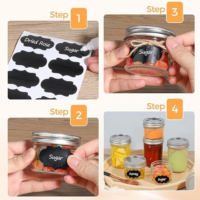 ComSaf Small Regular Mouth Mason Jars 4 oz, 24 Pcs Mini Mason Containers, Small Canning Jars, 4 oz Glass Jar with Lids for Mustards, Dipping Sauces, Jelly, DIY Candle Decor, Wedding Shower Favors
