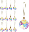12 Pcs Crystal Glass Christmas Balls Ornaments, 1.18″ Mini Round Prism Flower Xmas Tree Decorations, Hanging Ornament for Wedding Party Home Decor (Crystal AB)