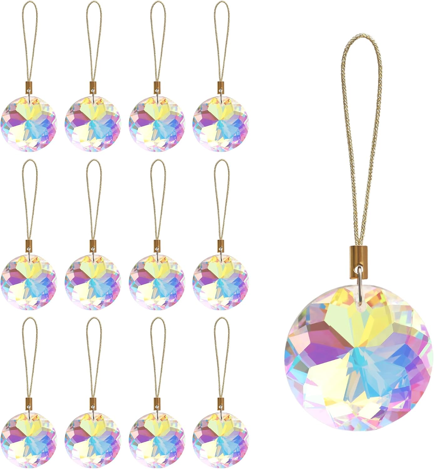 12 Pcs Crystal Glass Christmas Balls Ornaments, 1.18″ Mini Round Prism Flower Xmas Tree Decorations, Hanging Ornament for Wedding Party Home Decor (Crystal AB)