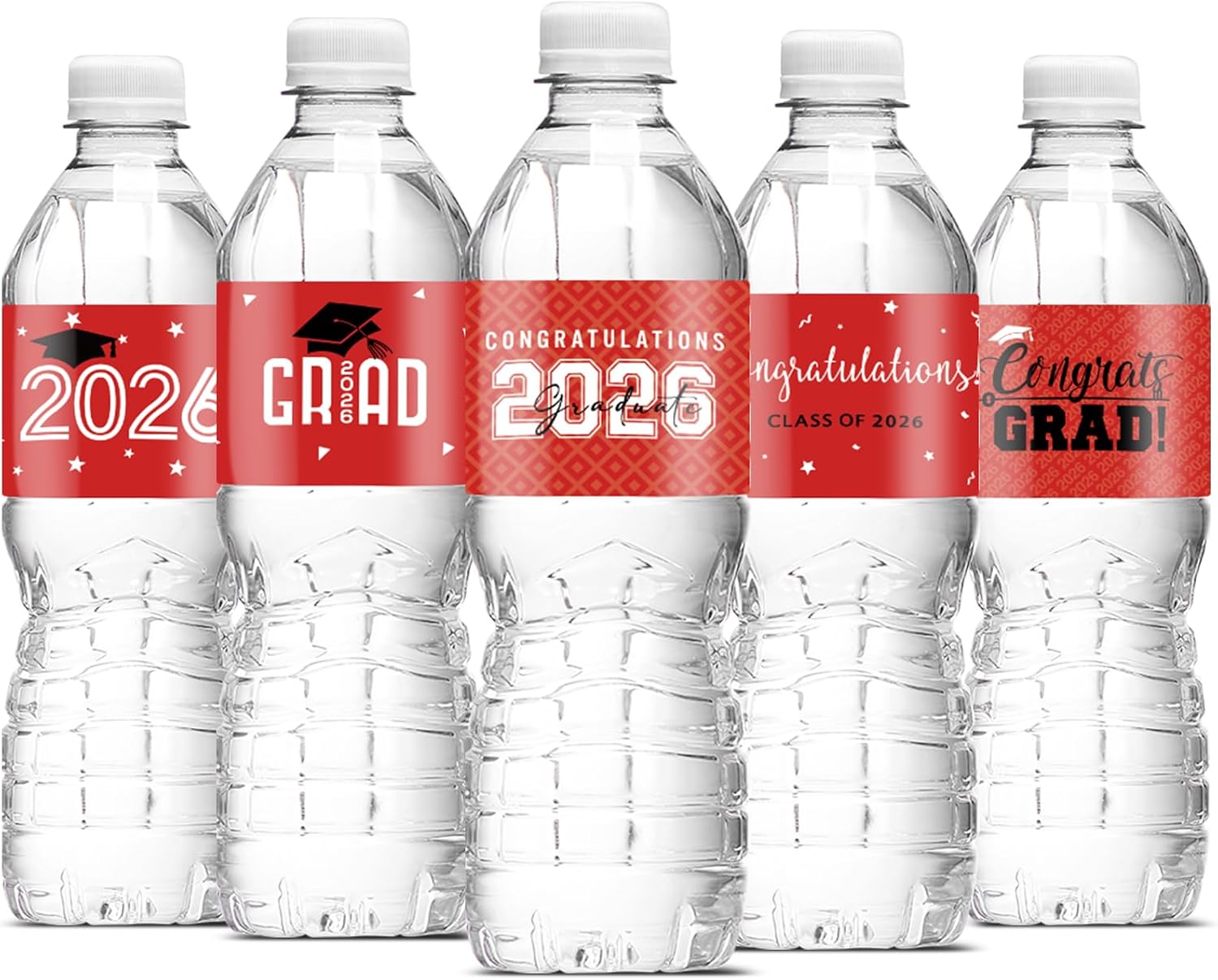 MASHAN 50 Pcs Class of 2026 Graduation Water Bottle Labels Party Decorations, Congrats Grad Water Bottle Wrapper Stickers, Graduation Party Favor Supplies for College Senior High School, Red