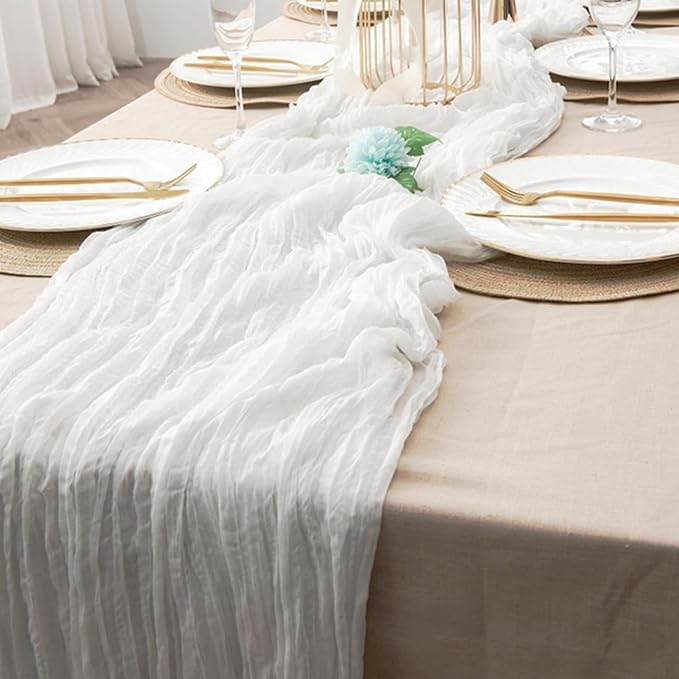 6 Pack White Cheesecloth Table Runner - 10Ft Gauze Cheese Cloth Table Runner 35x120 Inch Long Romantic White Table Cloth for Wedding Bridal Baby Shower Boho Table Decoration