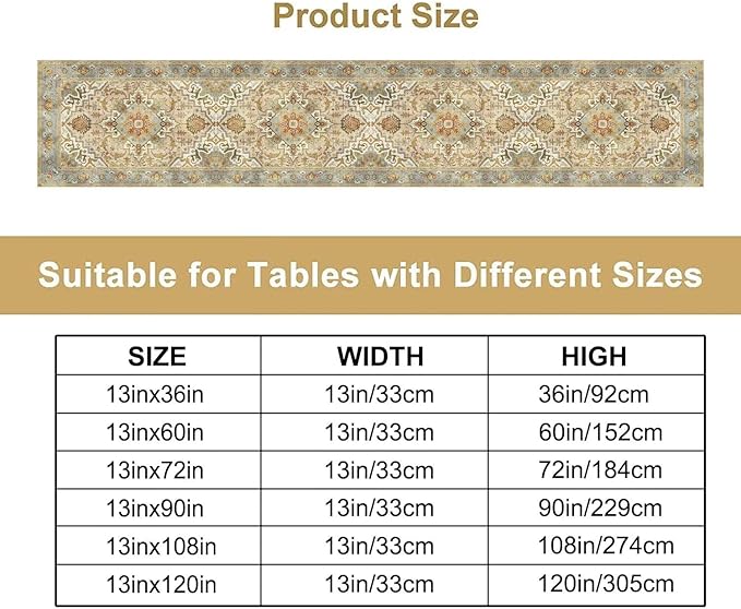 Vintage Boho Floral Table Runner, Rustic Old Farmhouse Yellow Retro Flower Pattern for Home Kitchen Table Decor Dining Coffee Room Party Decor 13x120in