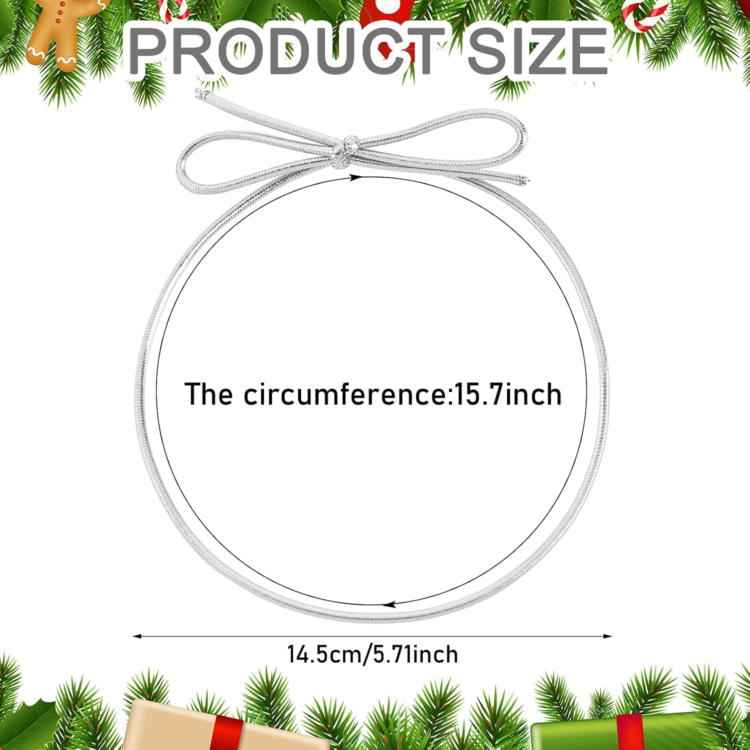 Jutom 100 Pcs Stretch Loops 16" Metallic Elastic Cord, Pre Tied Ornament Strings, Elastic Ribbon for Tags, String Bows for Christmas Decoration Gifts Wrapping Boxes (Silver)