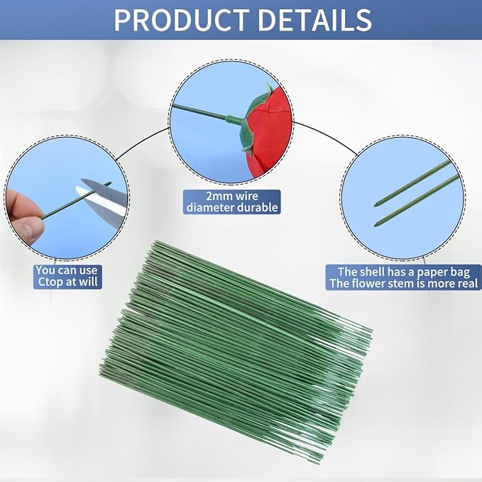 Green Floral Stems - 100pcs Plastic Flower Rods for Bouquets and Arrangements, Ideal for Crafts and Florists (17CM /6.7in)