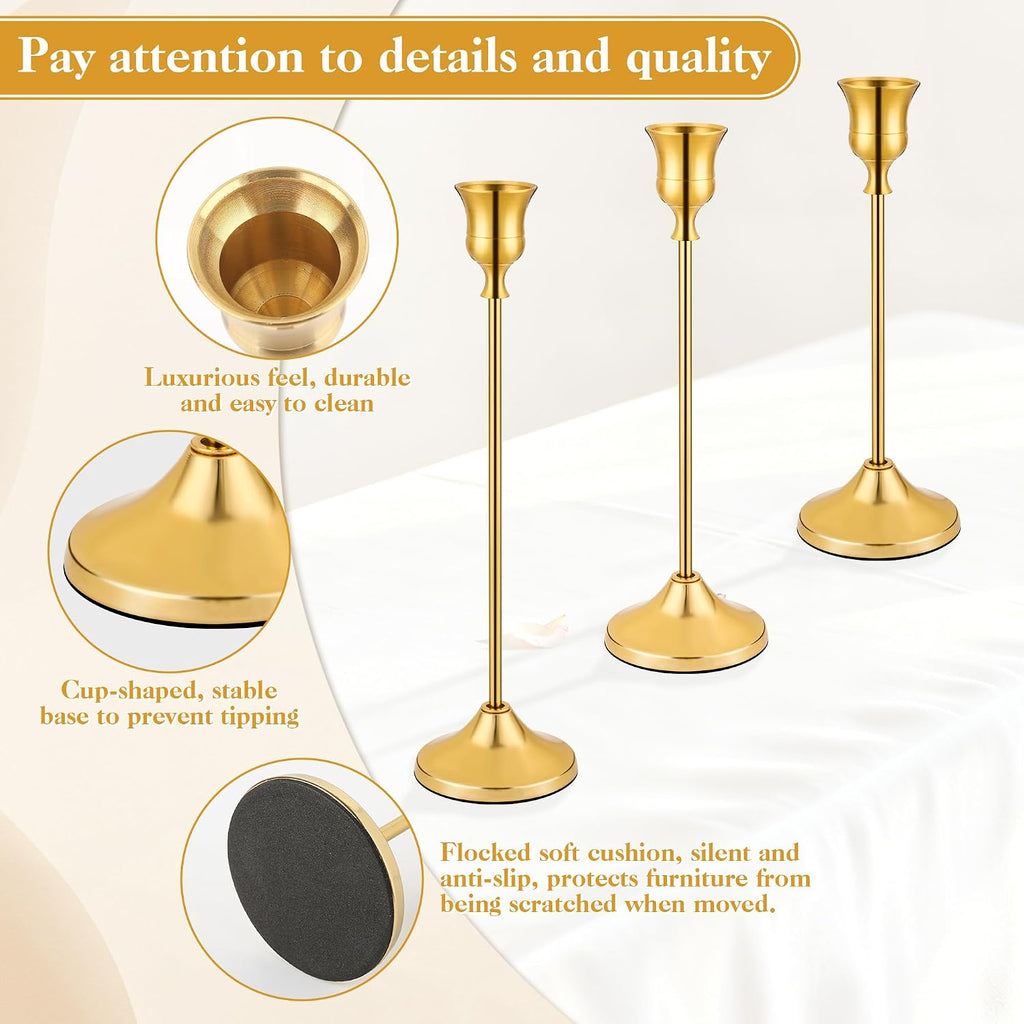 Candlestick Holders-3PCS, Taper Candle Holder for Candlesticks, Metal Taper Candle Holders Glaceful Decor Set for Wedding Centerpieces, Christmas, Birthday Party, Holiday Dinning Table Décor