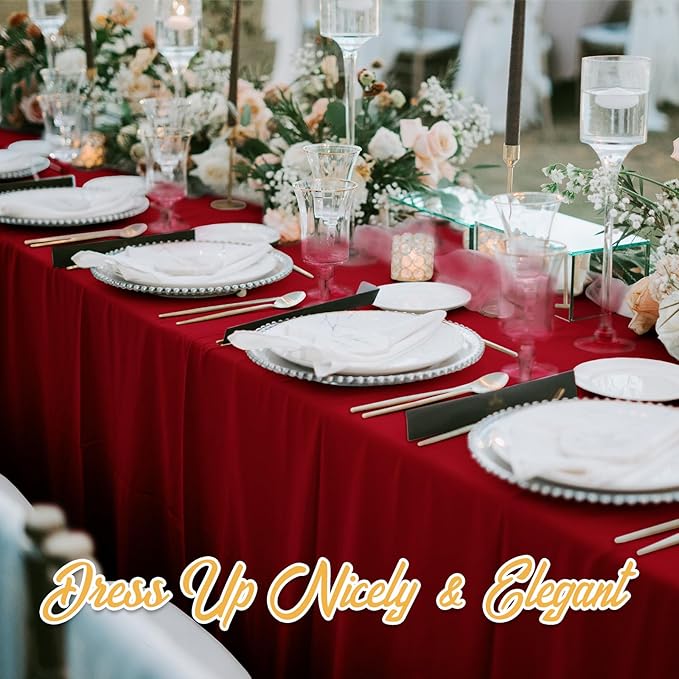 BRILLMAX 8 Pack Burgundy Tablecloths for 8 Foot Rectangle Tables 60 x 126 Inch - 8ft Rectangular Bulk Linen Polyester Fabric Washable Cloth Cover for Wedding Reception Banquet Birthday Party