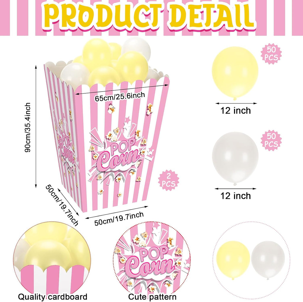 sosation giant popcorn box prop cardboard with balloons shown in use