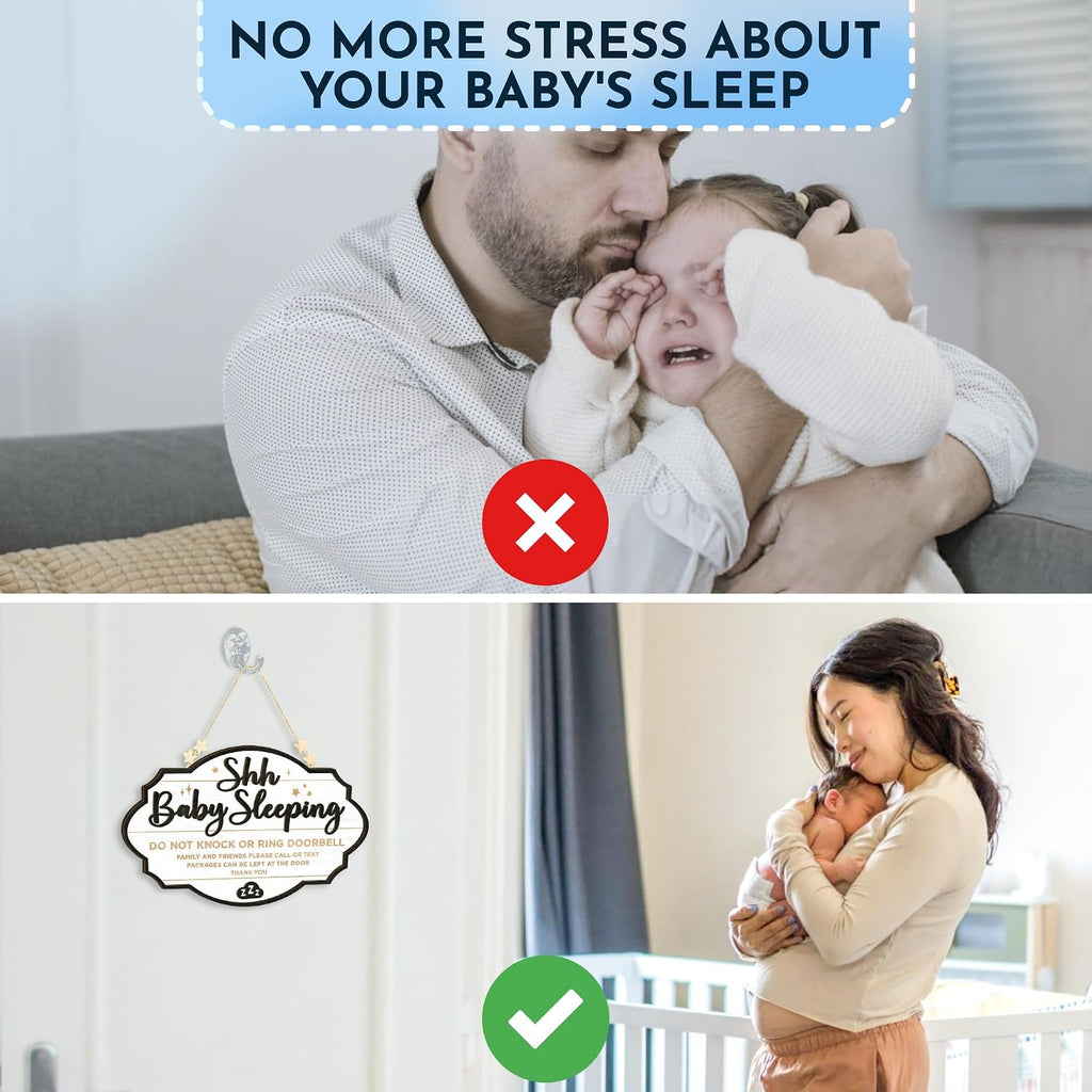 Woodamore Shhh Baby Sleeping Sign for Front Door - Please Do Not Knock Or Ring Doorbell Sign, Baby Sleeping Door Sign, No Knocking Door Sign, No Soliciting Do Not Knock Sign