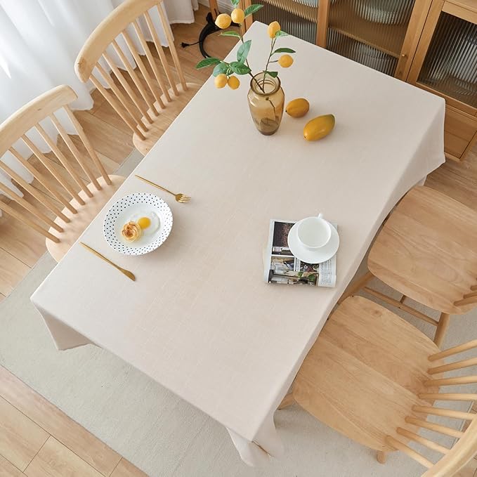NLMUVW Linen Table Cloth for Rectangle Table, Champagne Tablecloth Water Resistant Farmhouse Burlap for Kitchen Dining, 54 x 140 Inch