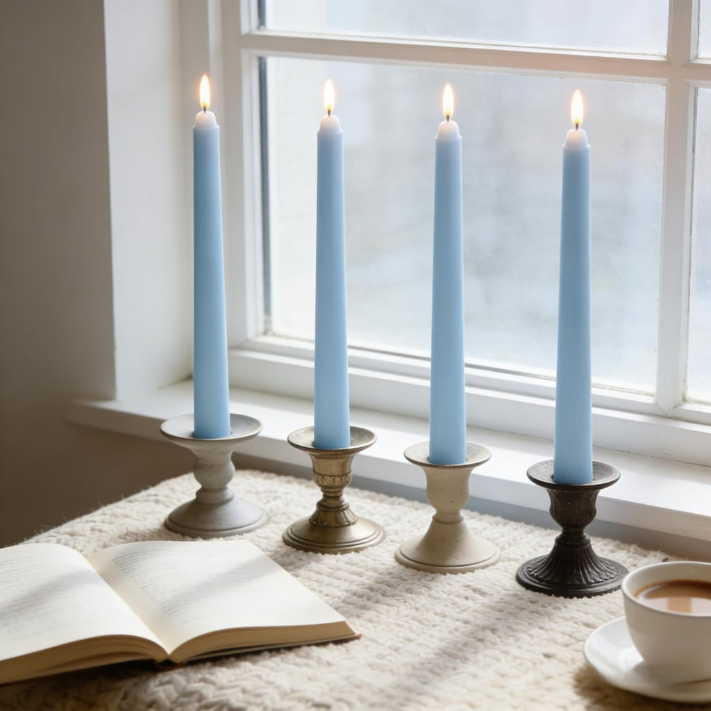 20-Pack Ice Blue Taper Candles Unscented, 10 Inch Tall Dinner Table Candles for Winter Wedding Centerpieces, Bulk Candlesticks Smokeless Dripless, Cool Blue Decorative Candle for Home Decor