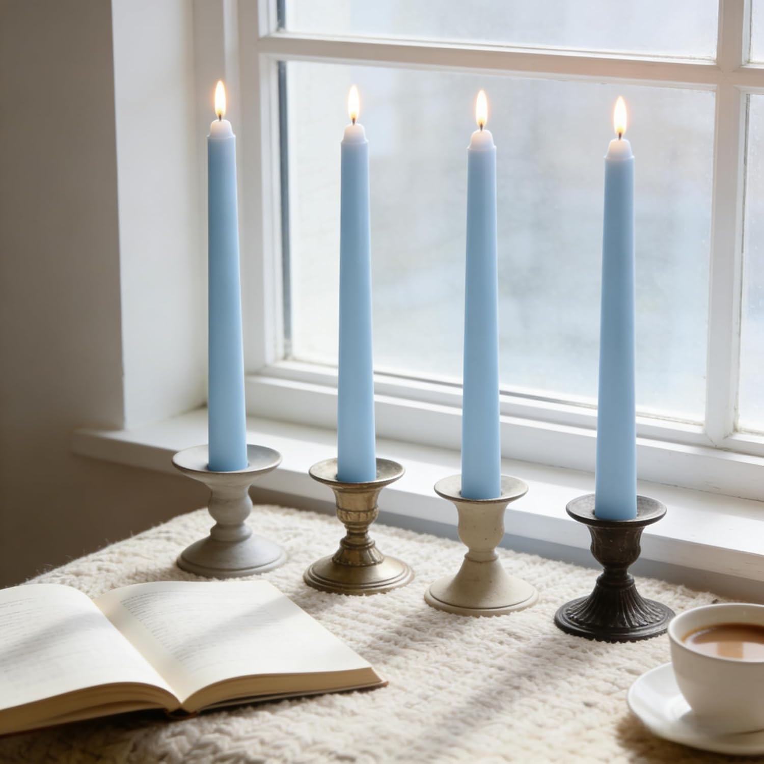 20-Pack Ice Blue Taper Candles Unscented, 10 Inch Tall Dinner Table Candles for Winter Wedding Centerpieces, Bulk Candlesticks Smokeless Dripless, Cool Blue Decorative Candle for Home Decor