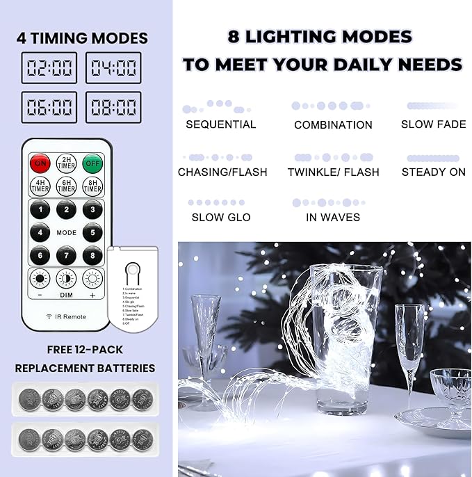 HXWEIYE 6 Pack White Fairy Lights Battery Operated with Remote & Timer, 7ft 20LED Mini String Lights Mason Jar Lights, Waterproof Firefly Starry Lights for DIY Wedding Bedroom Patio Christmas