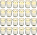 Soft Breeze 24 Pack Ivory Unscented Votive Glass Candles for Wishing, Hydrotherapy, Wedding, Birthday, Holiday, Party