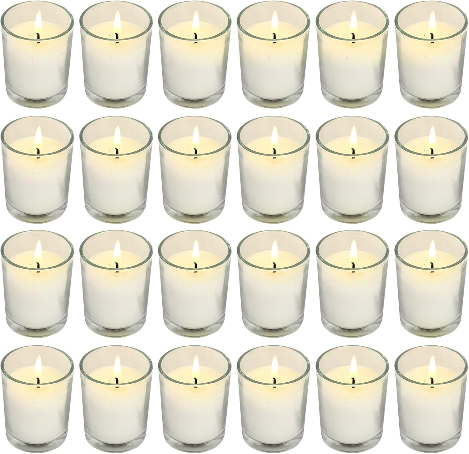 Soft Breeze 24 Pack Ivory Unscented Votive Glass Candles for Wishing, Hydrotherapy, Wedding, Birthday, Holiday, Party