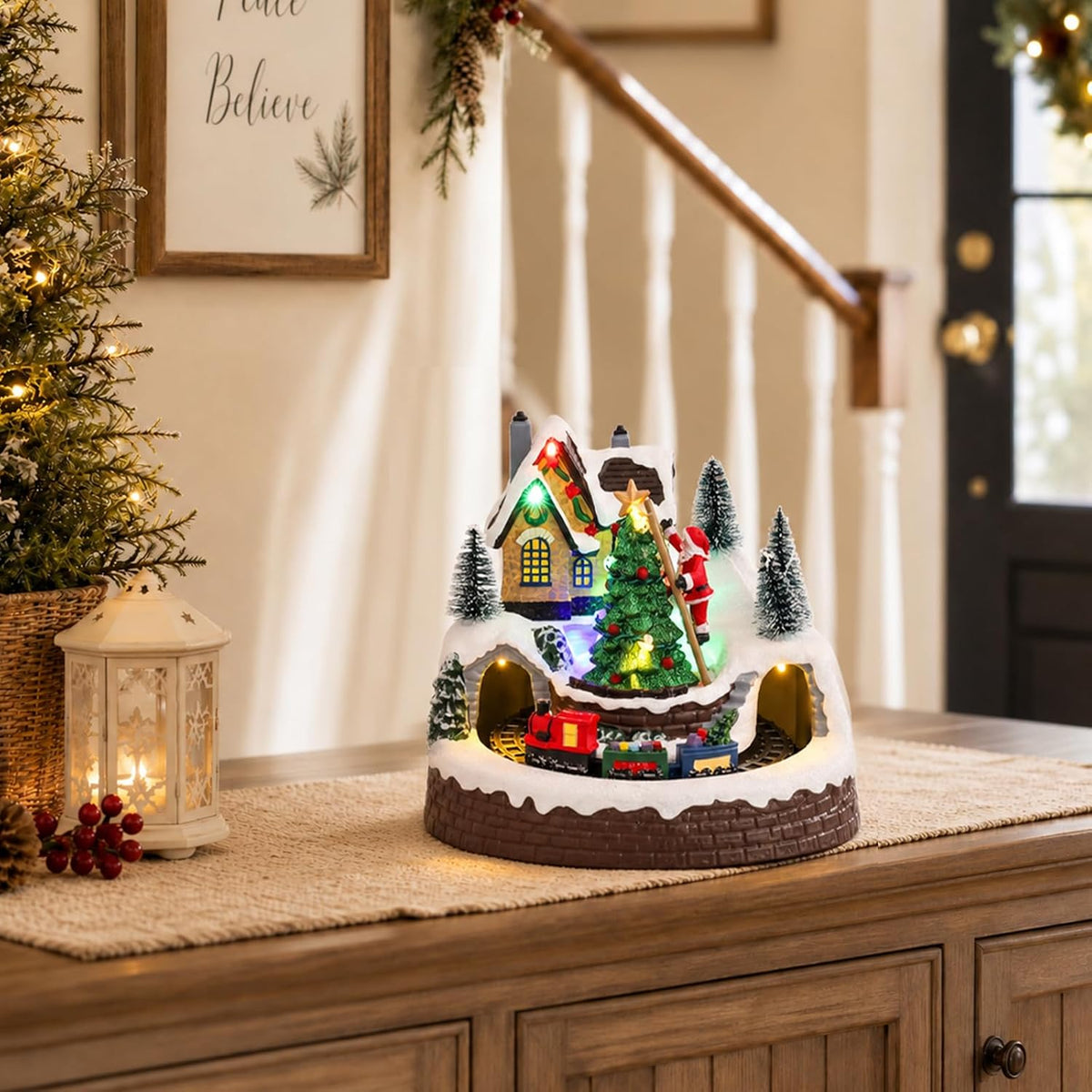 mumtop christmas village house, lighted christmas train sets, package contents