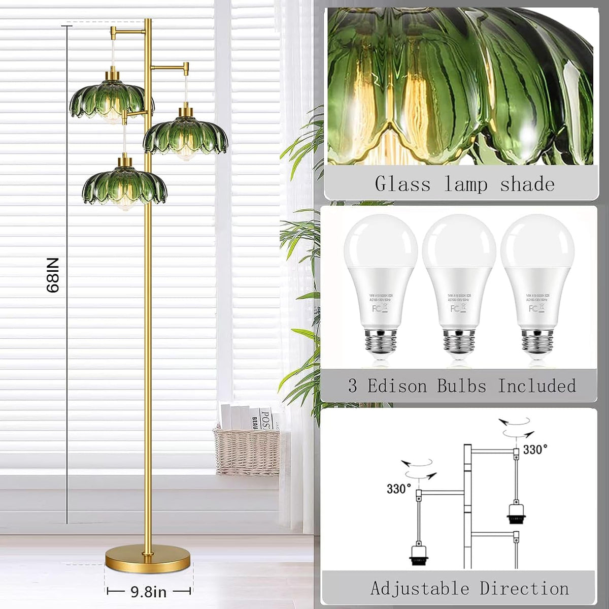illmtw glass gold floor lamp for living room,bedroom,mid on a desk or shelf