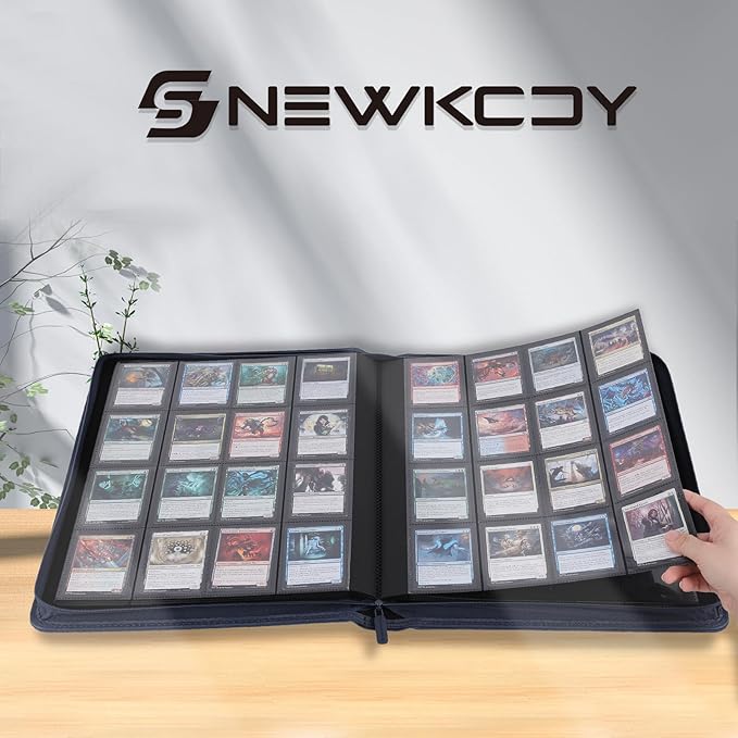 Snekdy premium 1024-pocket trading card binder, 16-pocket cards album, waterproof PU-leather Cover album with side loading, holds gaming, baseball, basketball & sports cards (Blue)