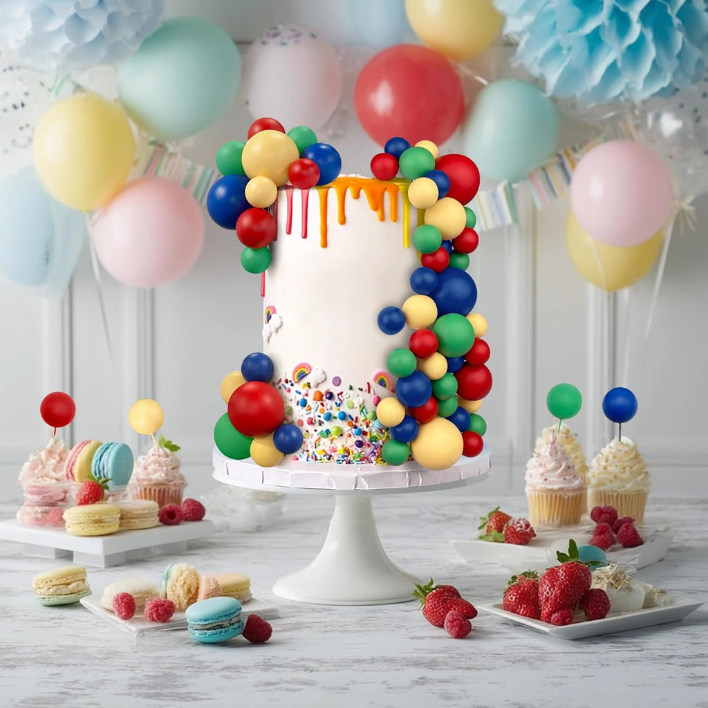 66 PCS Ball Cake Picks Red Blue Yellow Green 4 Sizes for DIY Baking Decoration Cupcake Toppers and Wedding Anniversary Birthday