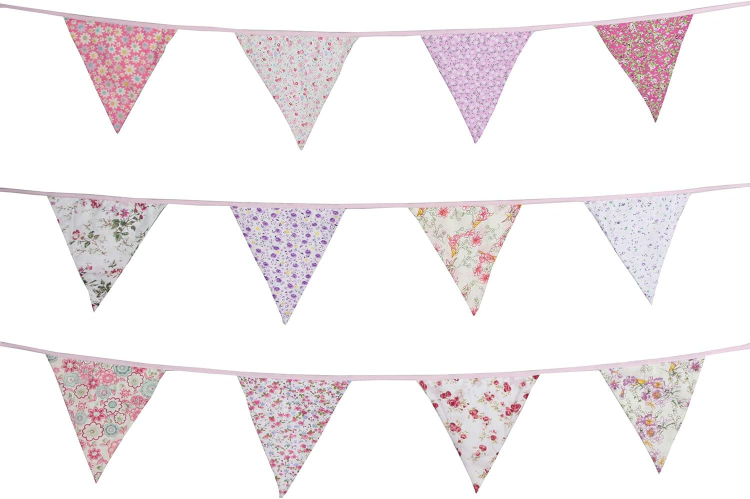 10M/32Ft Triangle Bunting Banner, 36 Pcs Cotton Fabric Flags Pennant Garlands for Birthday Party, Wedding, Baby Shower, Outdoor and Home Decorations (Pink)