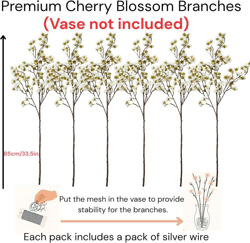 white cherry blossom branches – 6 pcs 33.5" showing dimensions