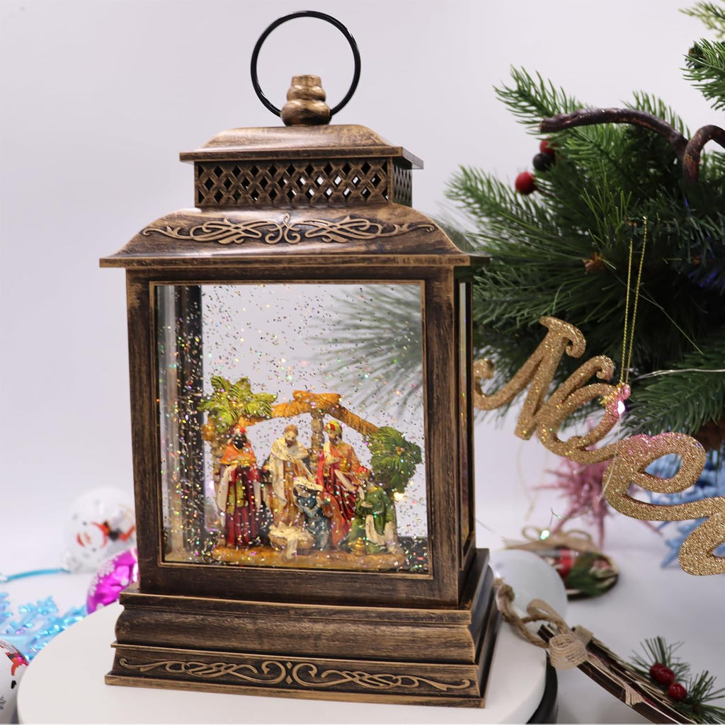 EYZH Christmas Nativity Snow Globe Lantern with 6 Hour Timer, Musical Lighted Nativity Scene Water Globes with Nativity Scene Indoor 11.75 inch USB Sparkling for Living Home,Bedroom Everyday Decor