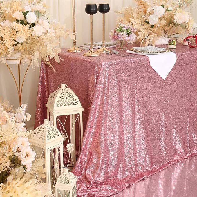 SquarePie Sequin Tablecloth 60 x 102 Inch Fuchsia Pink Sparkly Table Linen for Wedding Party
