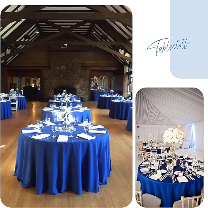Fani 12 Pack 90 Inch Royal Blue Polyester Round Tablecloth, Stain and Wrinkle Resistant, Washable Table Cover for Wedding Party, Dining Table, Buffet, Parties, Camping