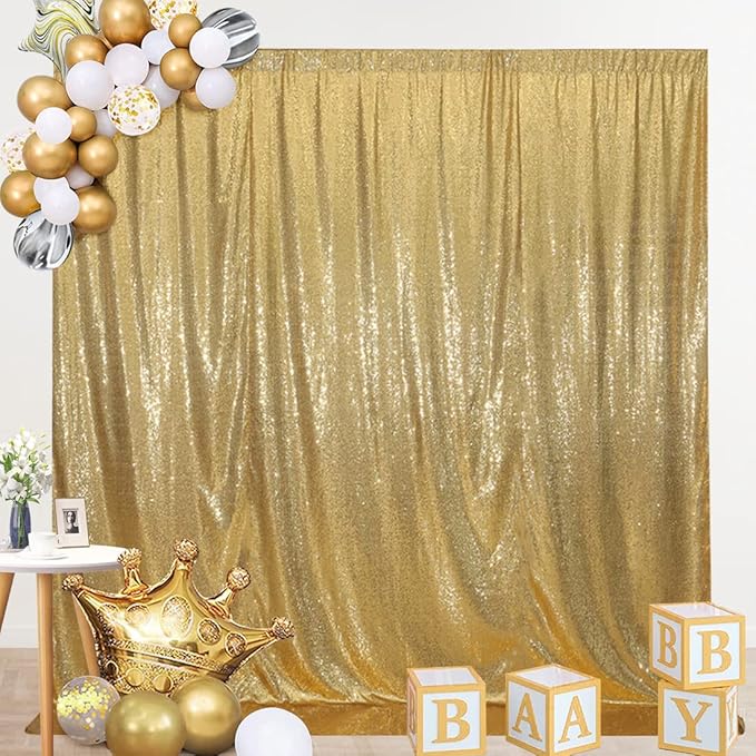 SquarePie Sequin Backdrop Less See Through Thick Background for Photography Glitter Curtain Party 6FT x 8FT Gold