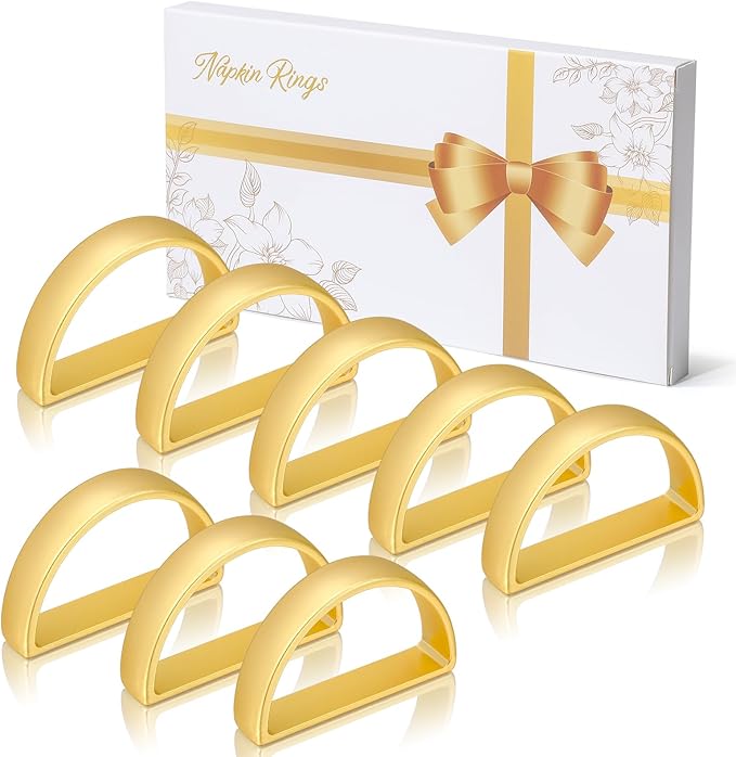 KPOSIYA Napkin Rings Set of 8, Metal Gold Napkin Rings Bulk for Table Settings, D-Shape Napkin Holders Rings for Dinner Table Decor, Easter, Fall,Thanksgiving, Christmas, Party,（Matte Gold，8 pcs）
