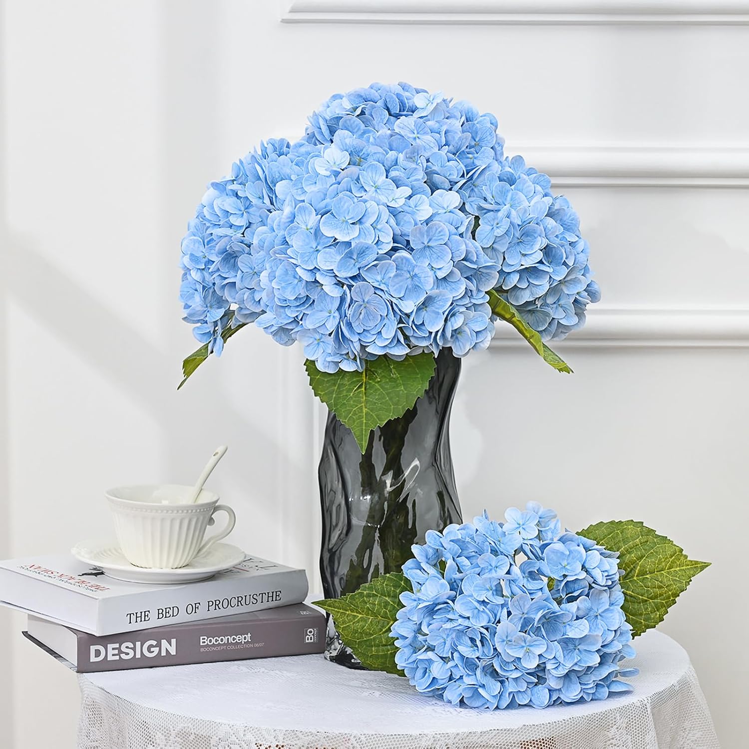 MARTINE MALL 3Pcs 21in Hydrangea Artificial Flowers, Latex Real Touch Hydrangeas Lifelike Large Hydrangea Flowers for Home Decor Party Arrangements Wedding Bouquets Centerpieces (Blue)
