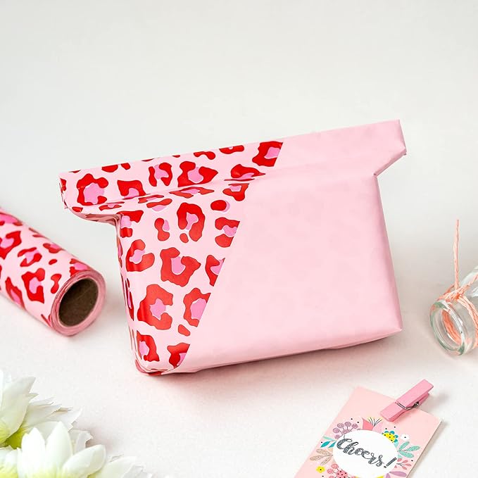 WRAPAHOLIC Reversible Leopard Wrapping Paper - Mini Roll - 17 Inch X 33 Feet - Hot Pink Girls Birthday Wrapping Paper for Birthday, Holiday, Baby Shower