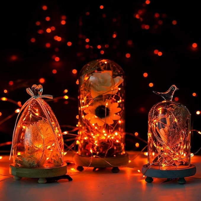 ANJAYLIA Orange String Lights for Halloween Battery Operated Fairy Lights, 16.4ft 50 LEDs Twinkle Firefly Lights for Garden,Thanksgiving Day,Christmas Indoor Decoration