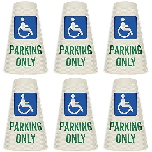 SmartSign 6-Pack "Handicapped Parking Only" Reflective Cone Message Sleeve Collar with Symbol, 360-Degree Visibility, Non-Adhesive Vinyl Signs for Traffic Safety Cones, 3-Side Print [Cone Not Included]