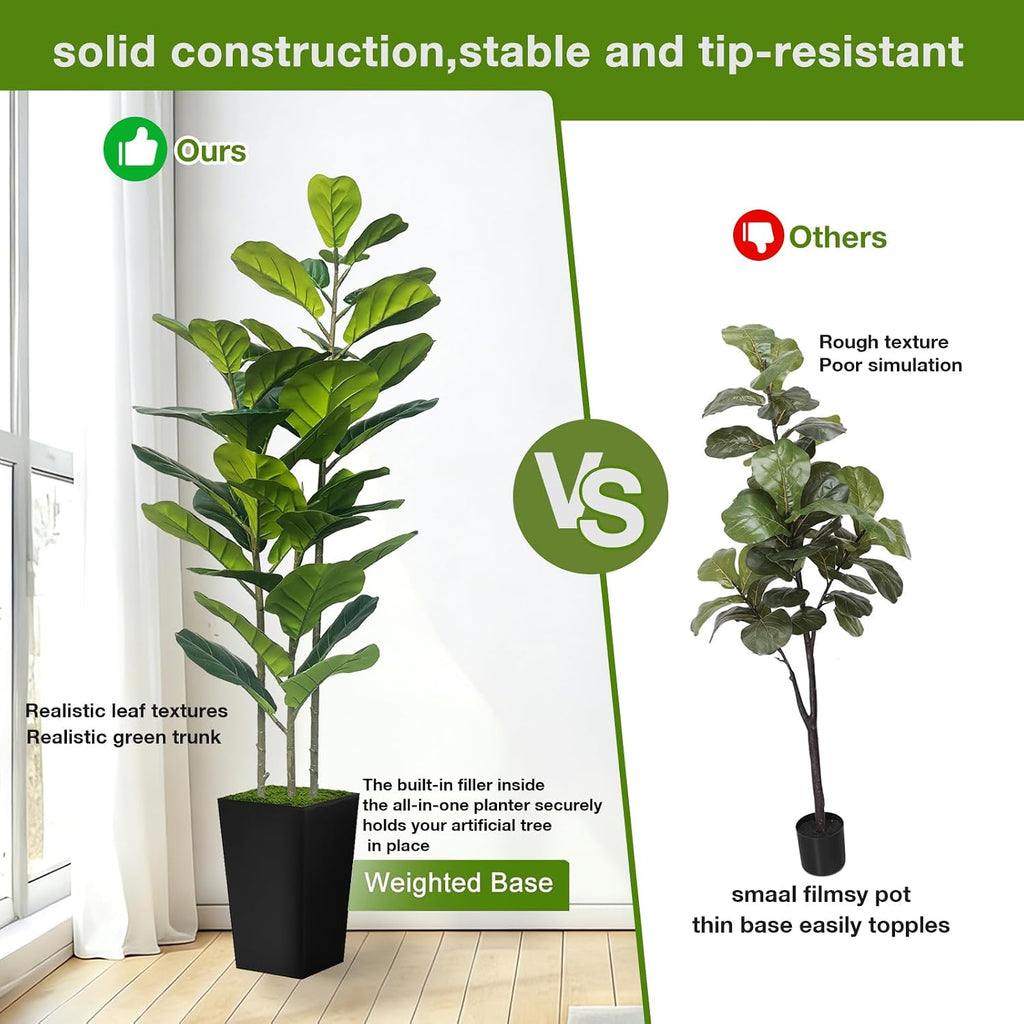 5ft artificial fiddle leaf fig tree in modern, close-up detail