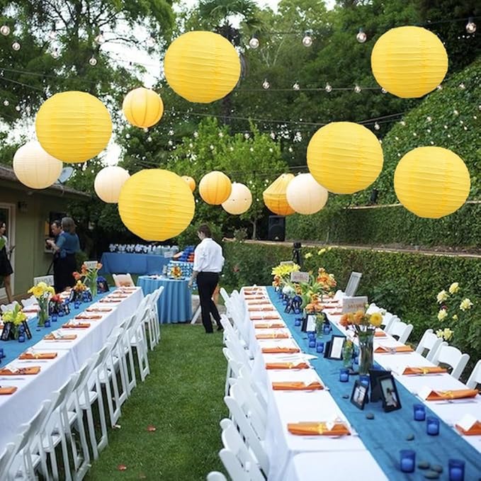 BEISHIDA 12-Inch Yellow Round Paper Lanterns Decorative Hanging Asia Chinese Japanese Paper Lanterns Lamp for Birthday Halloween Wedding Baby Bridal Shower Fall Home Decor Party Decoration（6 Packs）